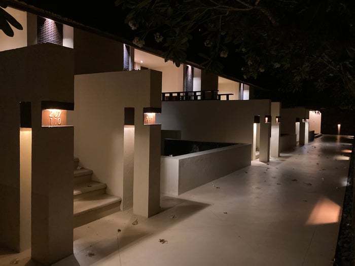 Alila Manggis Bali room entrances at night Alila Manggis Bali room entrances at night