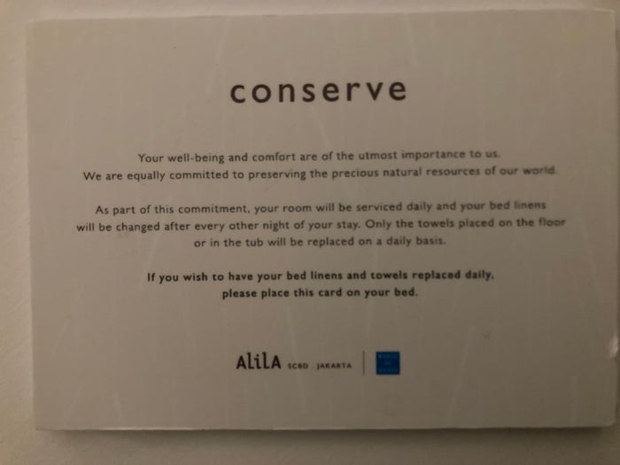 Alila SCBD Jakarta bedroom conservation note Alila SCBD Jakarta bedroom conservation note