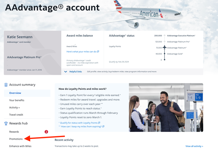 American Airlines promotions tab American Airlines promotions tab
