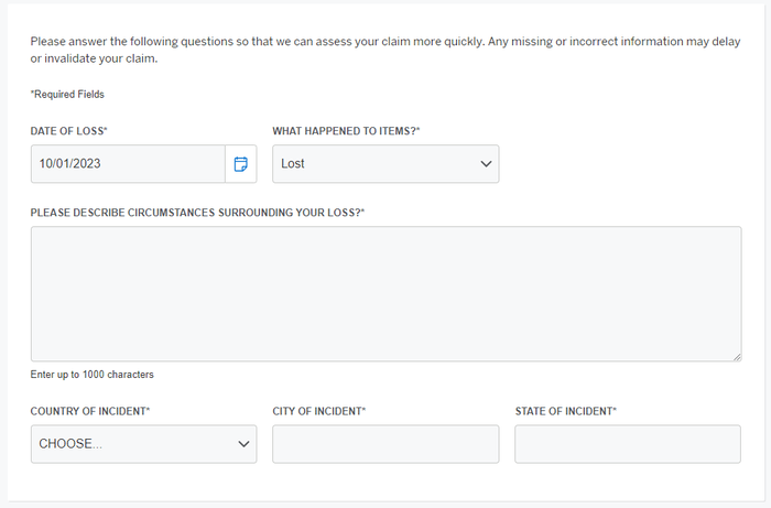 American Express purchase protection item information screen American Express purchase protection item information screen