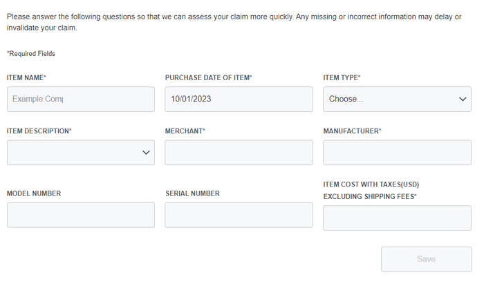 American Express purchase protection personal information screen American Express purchase protection personal information screen