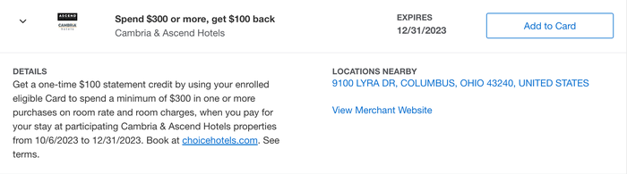 Amex Offer for Cambria and Ascend Hotels Amex Offer for Cambria and Ascend Hotels