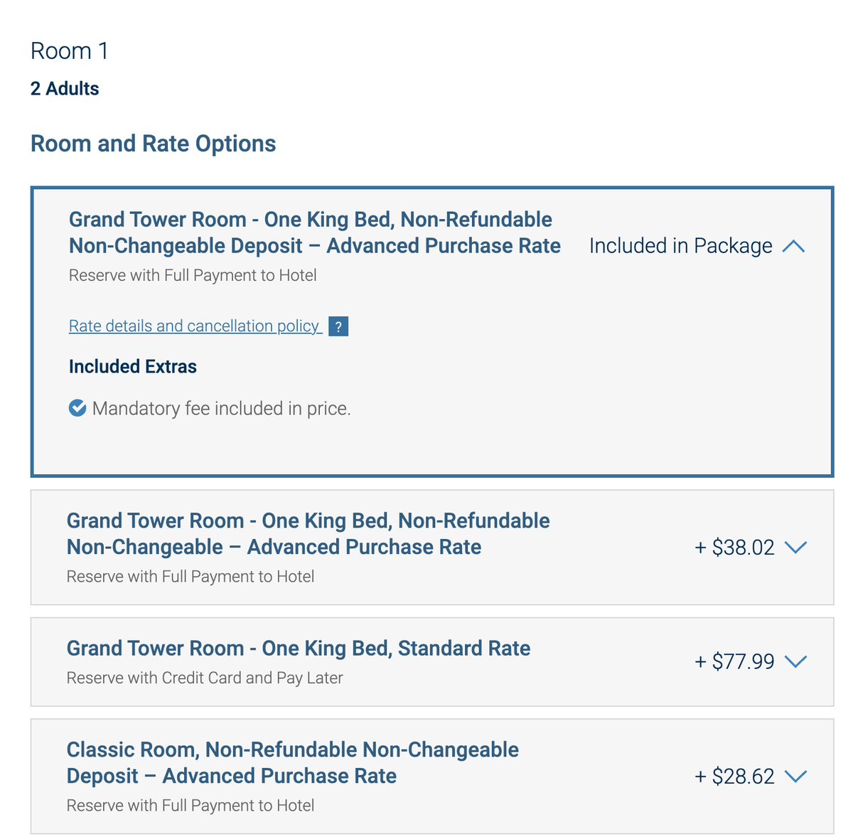 Costco Travel hotel room options