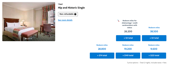 Different price options for AAdvantage Hotels