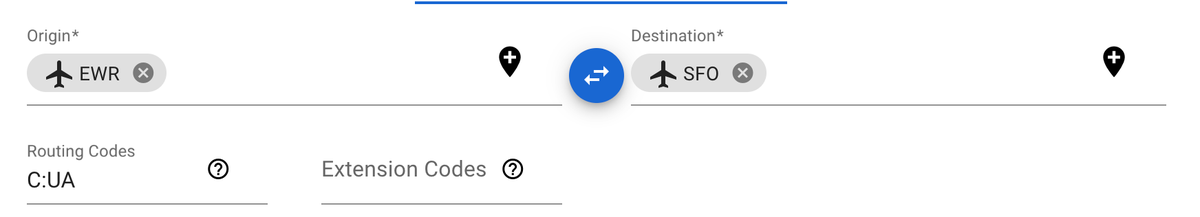 ITA routing code EWR SFO