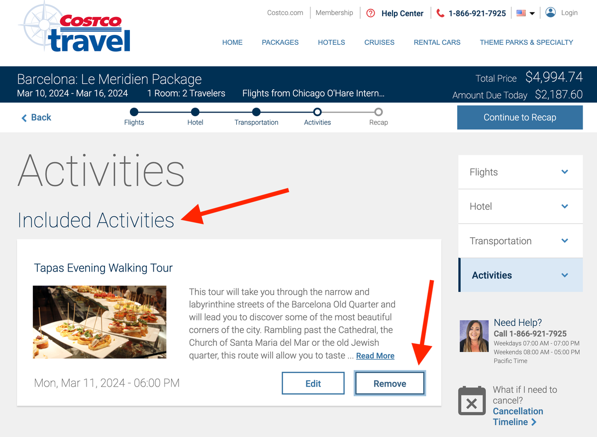 Included activities in a Costco Travel vacation package