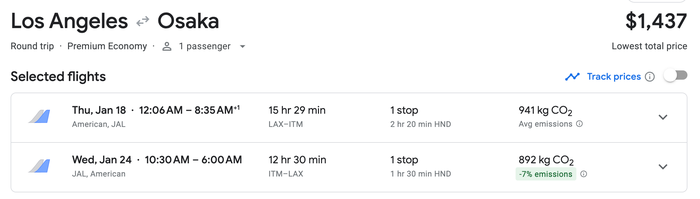 LAX ITM in premium economy