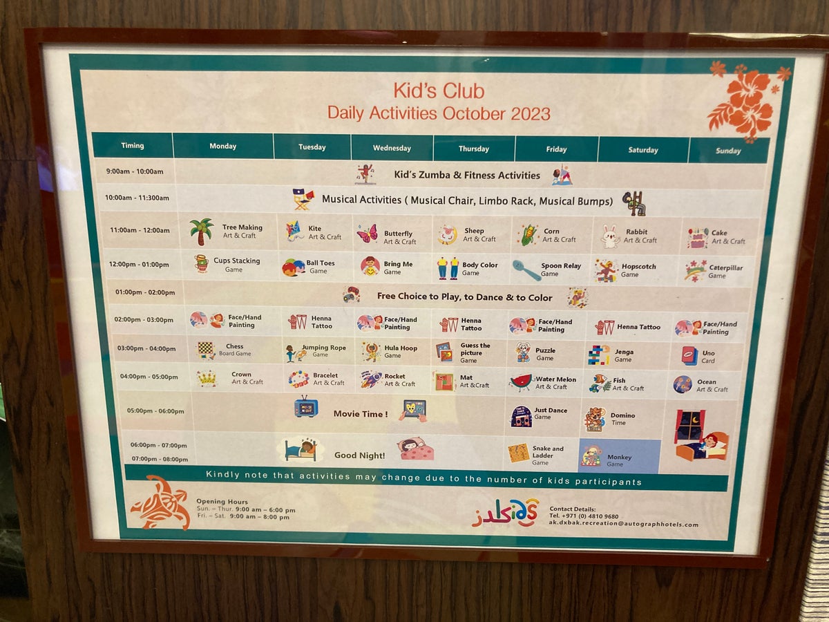 Lapita Dubai Parks and Resorts Autograph Collection Kids Club schedule