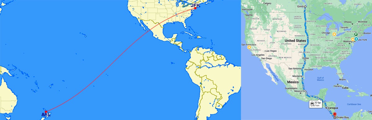 MEL JFK Gimli Drake Bay map