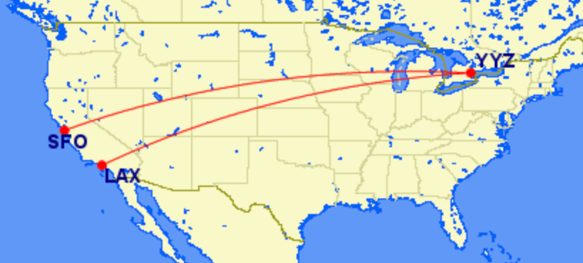 Map of Porter Airlines services to California