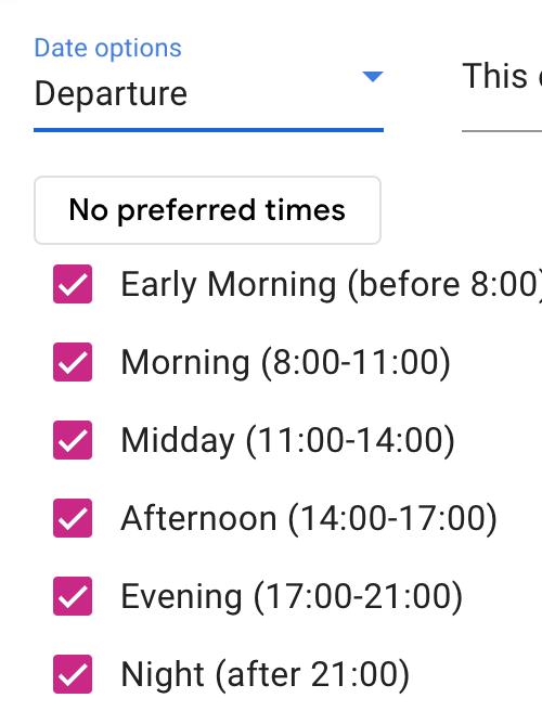 Preferred Times ITA Matrix