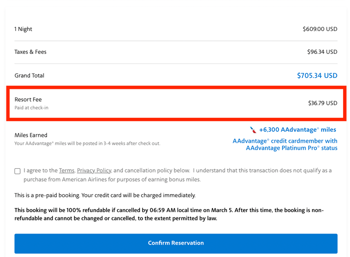 Resort fee on AAdvantage Hotels