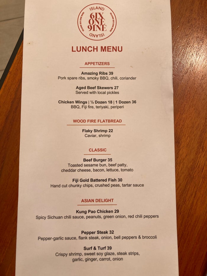 Sheraton Fiji Golf and Beach Resort Island 619 menu Sheraton Fiji Golf and Beach Resort Island 619 menu