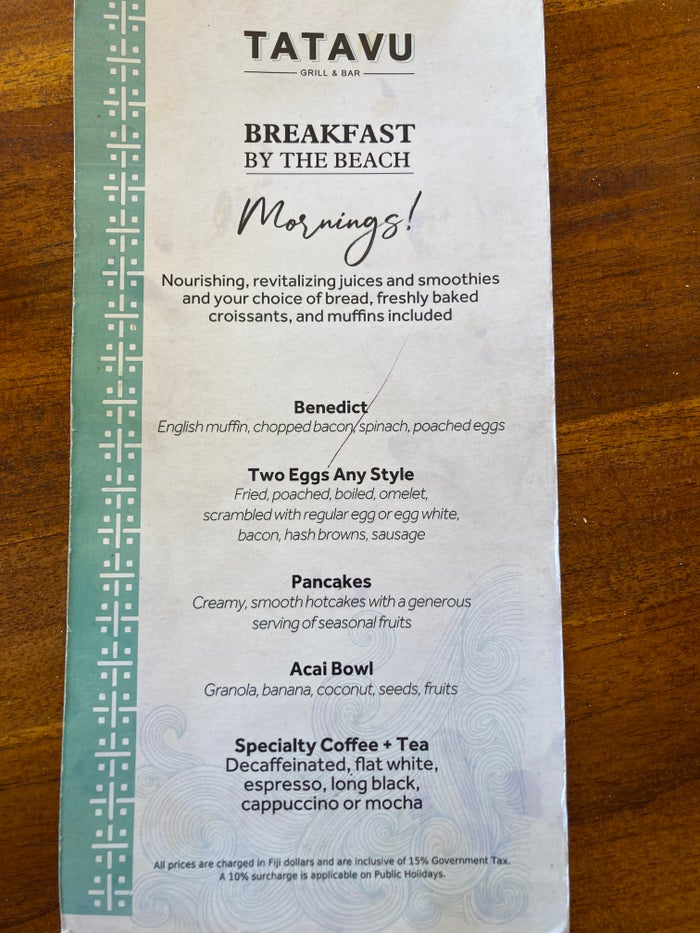 Sheraton Fiji Golf and Beach Resort Tatavu breakfast menu Sheraton Fiji Golf and Beach Resort Tatavu breakfast menu
