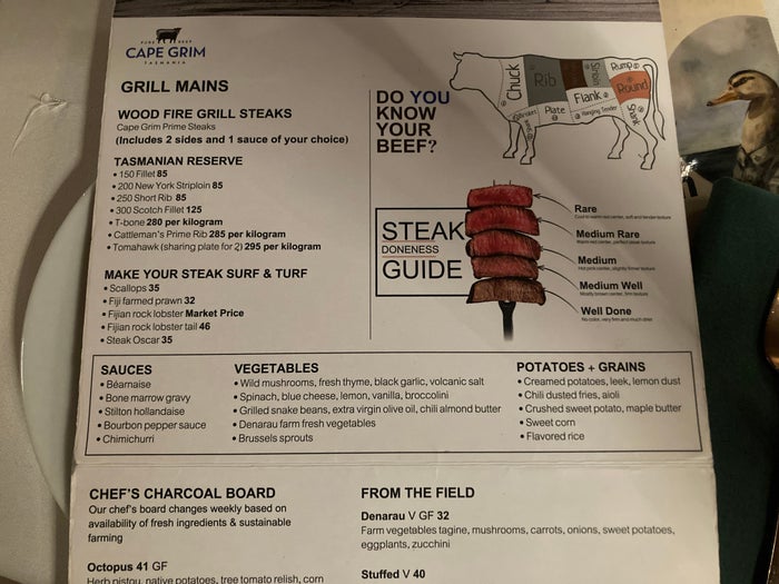 Sheraton Fiji Golf and Beach Resort Tatavu dinner menu from the grill Sheraton Fiji Golf and Beach Resort Tatavu dinner menu from the grill