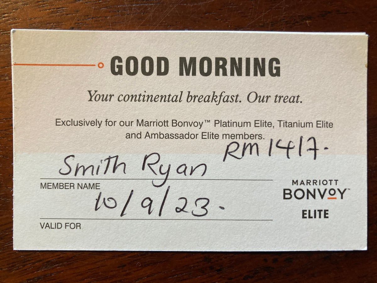 Sheraton Fiji Golf and Beach Resort complimentary breakfast card