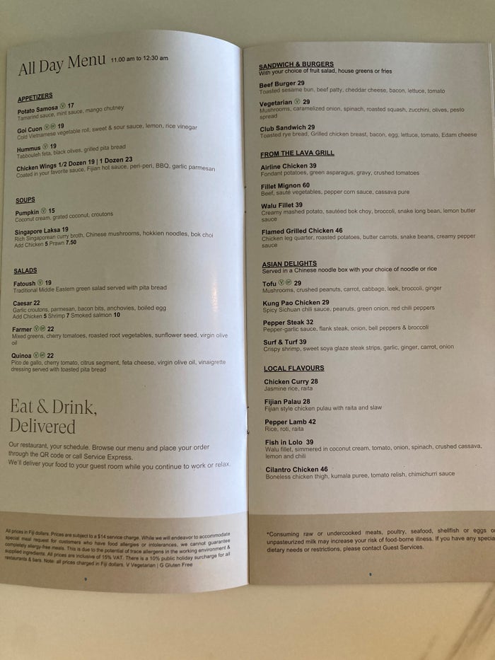 Sheraton Fiji Golf and Beach Resort in room dining menu Sheraton Fiji Golf and Beach Resort in room dining menu