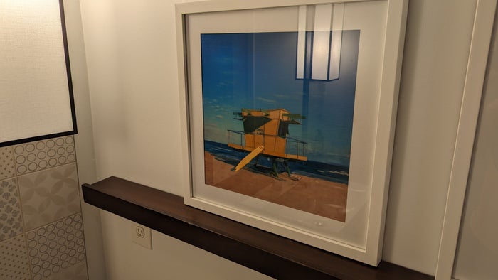 SunCoast Park Hotel Anaheim guestroom bathroom art and shelf SunCoast Park Hotel Anaheim guestroom bathroom art and shelf