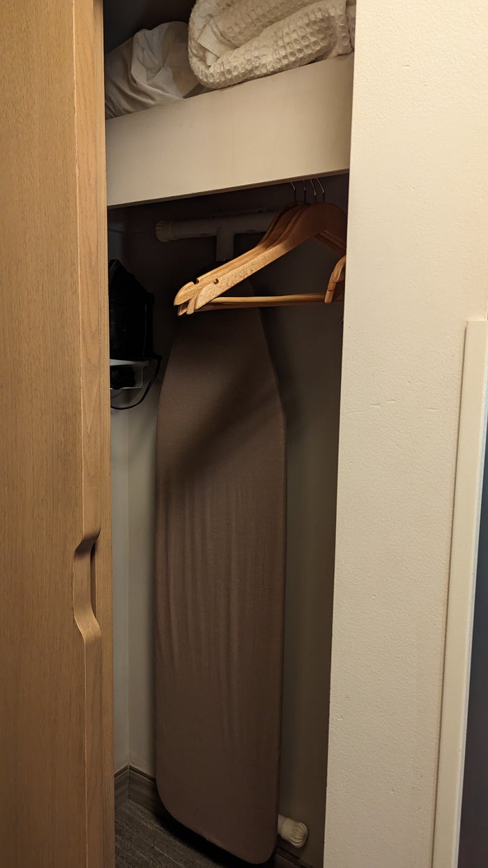 SunCoast Park Hotel Anaheim guestroom entry closet open SunCoast Park Hotel Anaheim guestroom entry closet open