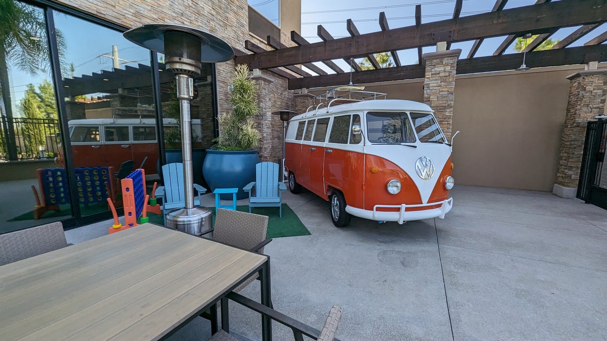 SunCoast Park Hotel Anaheim pool deck VW bus and seating