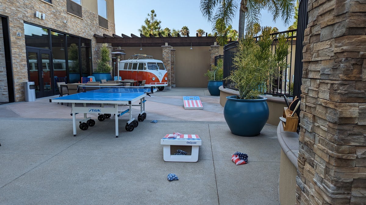 SunCoast Park Hotel Anaheim pool deck play tables
