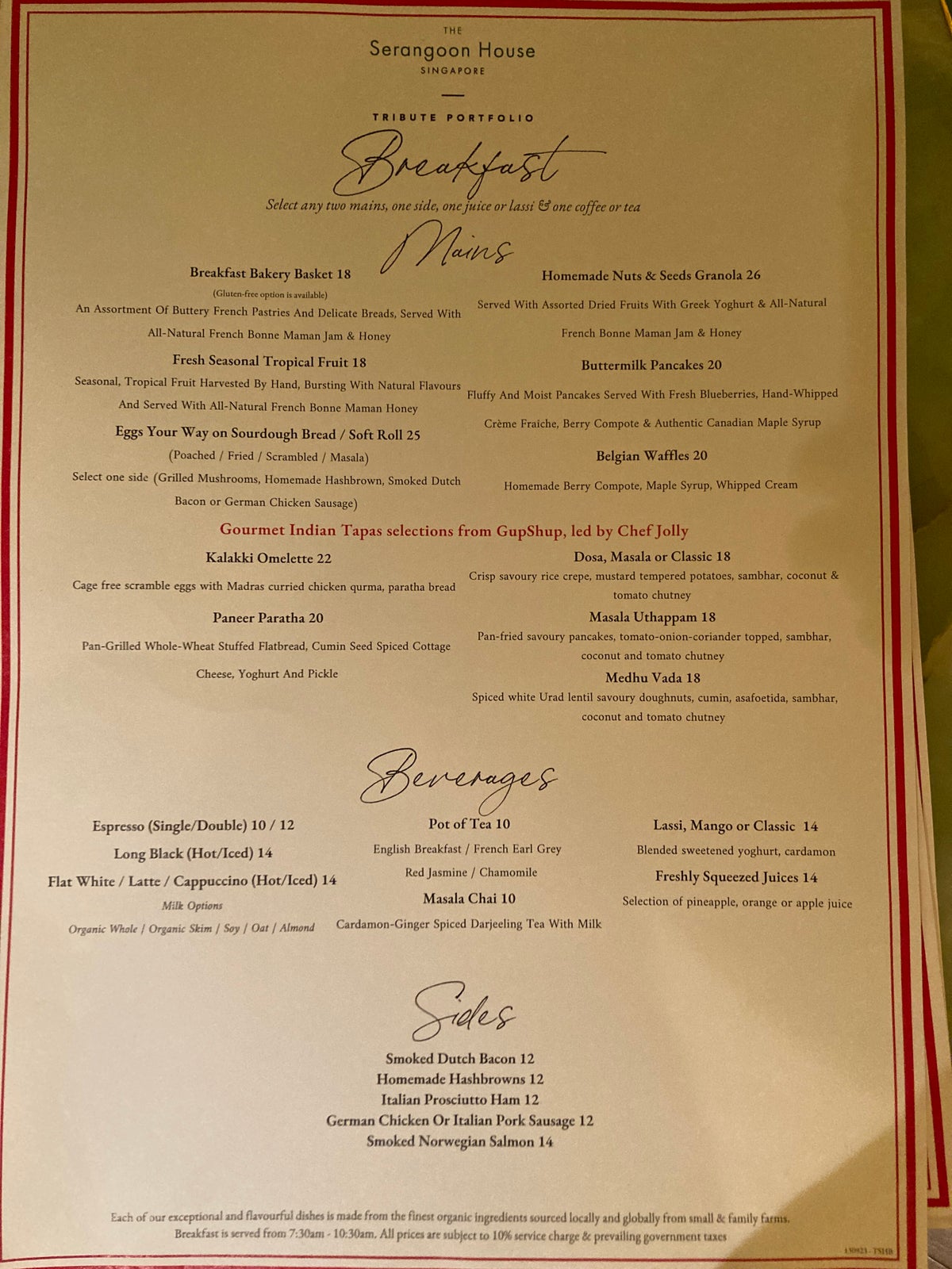 The Serangoon House Singapore Tribute Portfolio Gup Shup breakfast menu