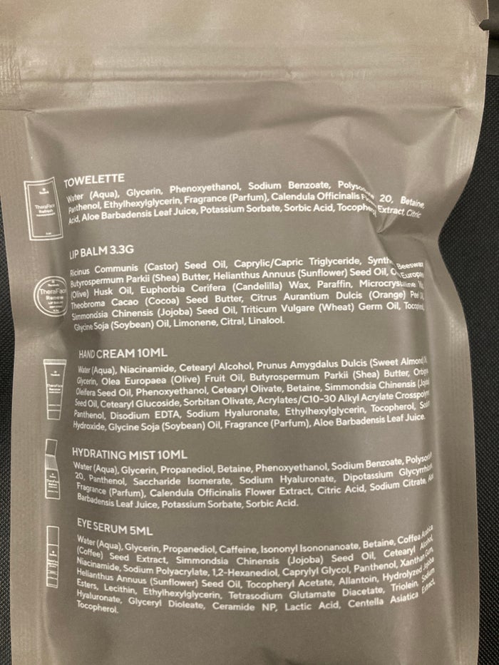 United Polaris business class 787 10 TheraFace packet contents HND LAX