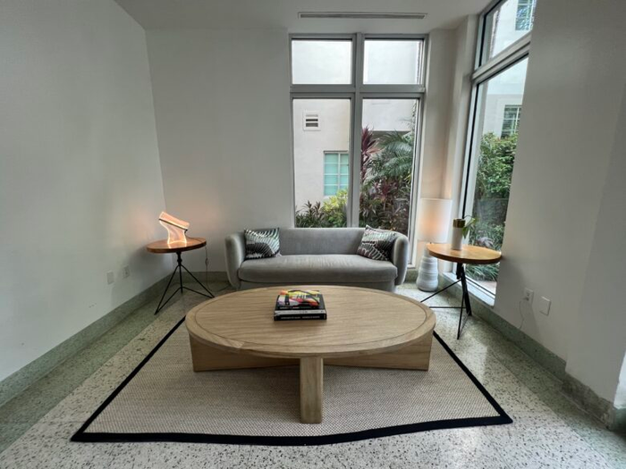 Kimpton Surfcomber Lobby Couch and Coffee Table