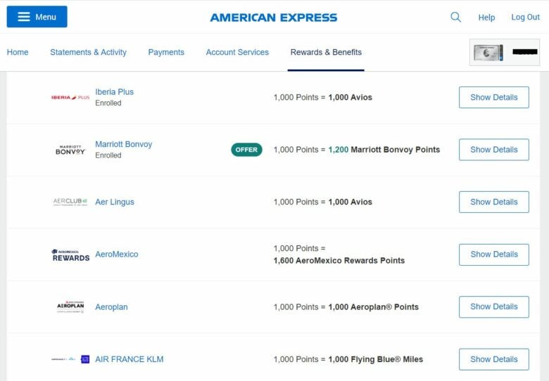 AMEX transfer partners