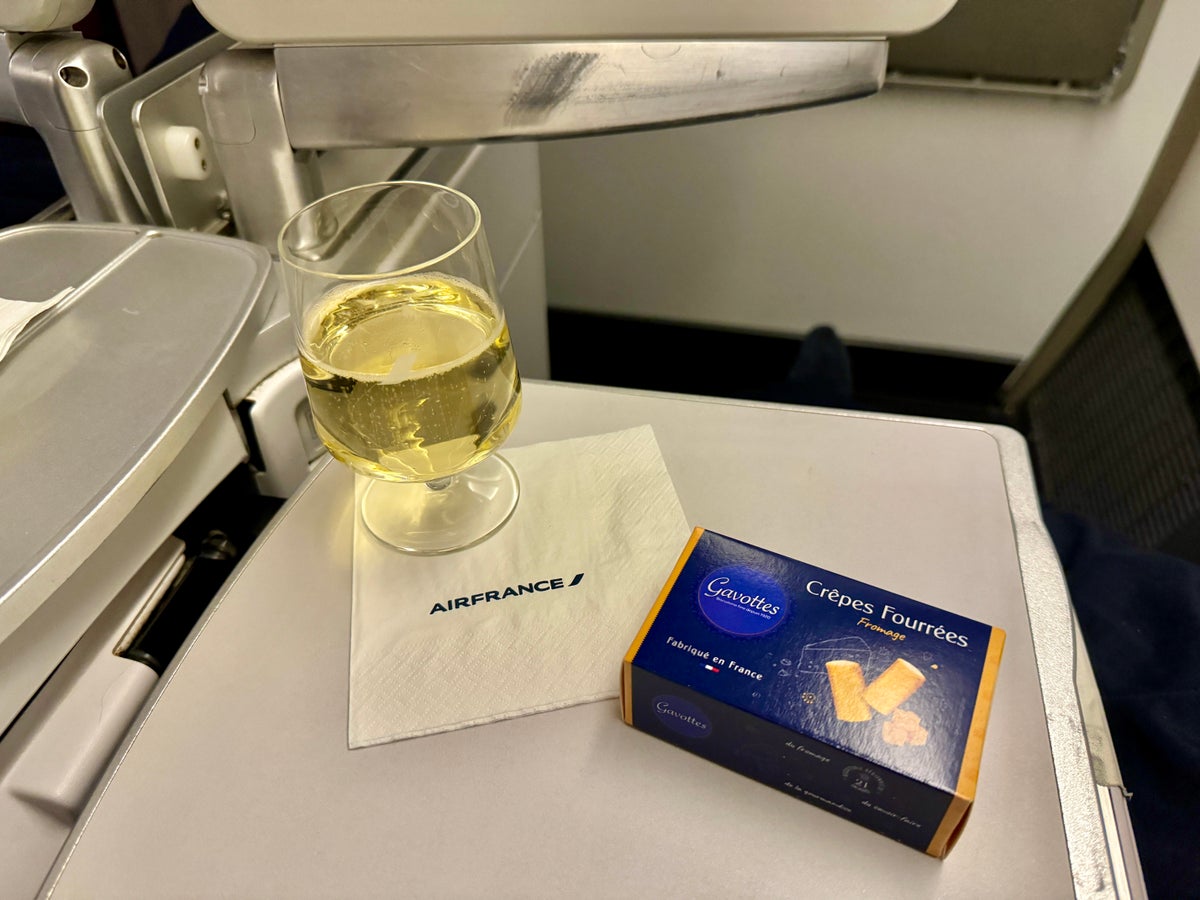 Air France 777 Business Class Champagne and Snack