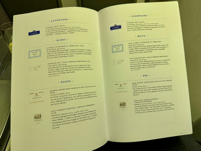Air France 777 Business Class Menu Wine Options Air France 777 Business Class Menu Wine Options
