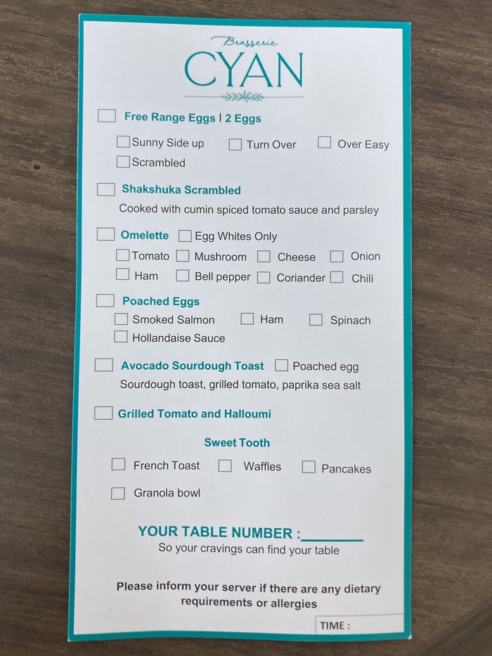 Andaz Capital Gate Abu Dhabi Cyan breakfast menu Andaz Capital Gate Abu Dhabi Cyan breakfast menu