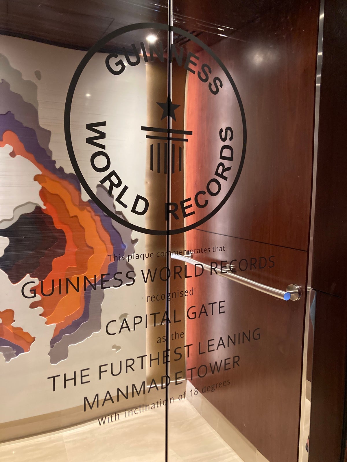 Andaz Capital Gate Abu Dhabi Guinness World Records elevator