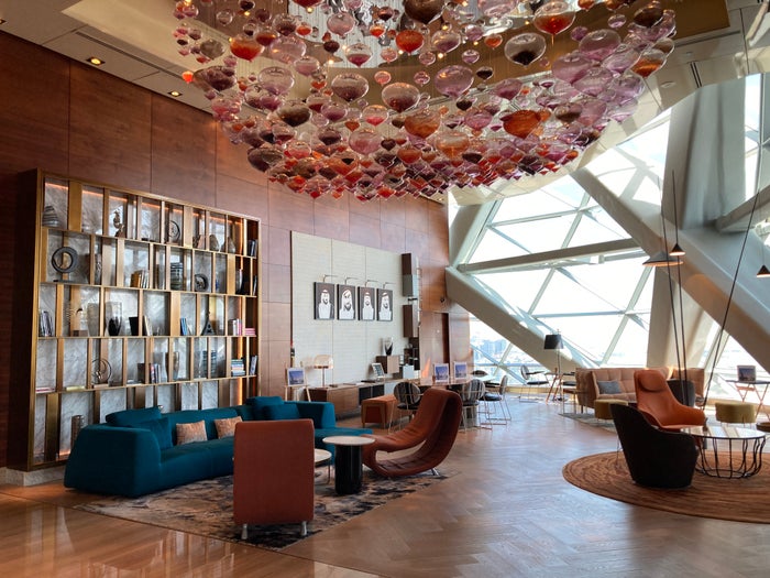 Andaz Capital Gate Abu Dhabi lobby chandelier Andaz Capital Gate Abu Dhabi lobby chandelier