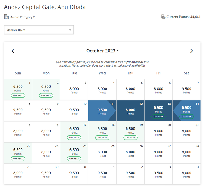 Andaz Capital Gate Abu Dhabi points calendar Andaz Capital Gate Abu Dhabi points calendar