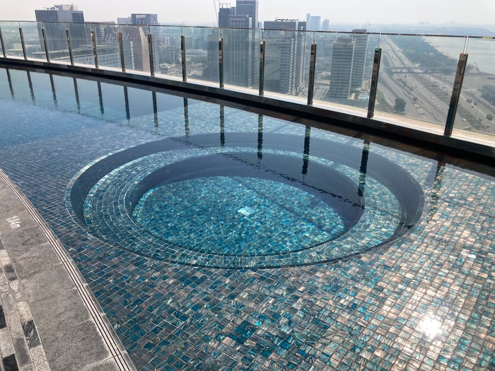 Andaz Capital Gate Abu Dhabi pool seating area Andaz Capital Gate Abu Dhabi pool seating area