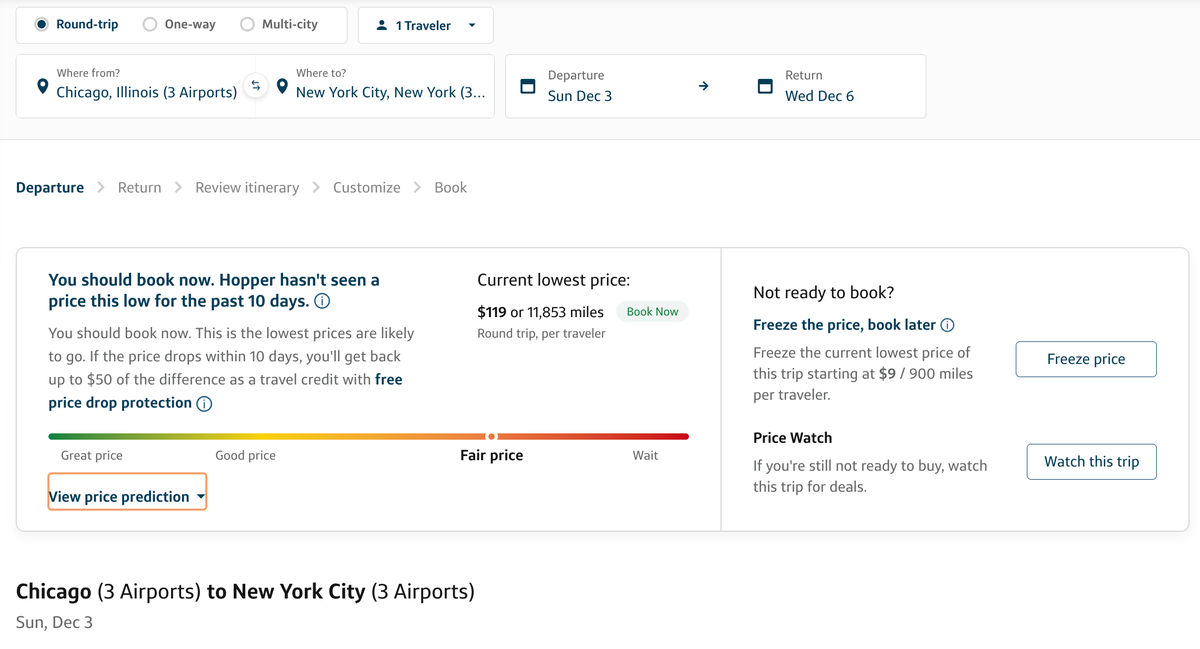Capital One Travel portal booking example