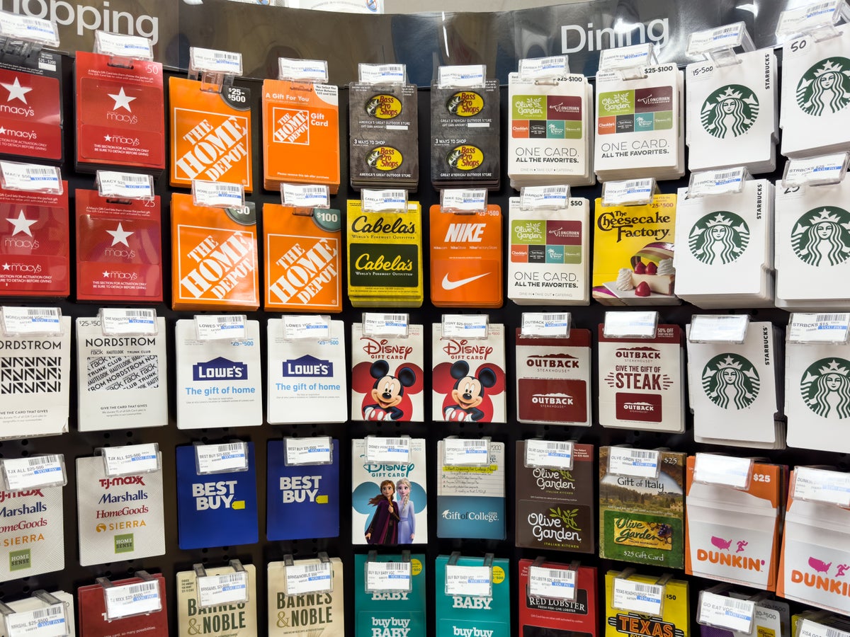 Gift card wall at grocery store