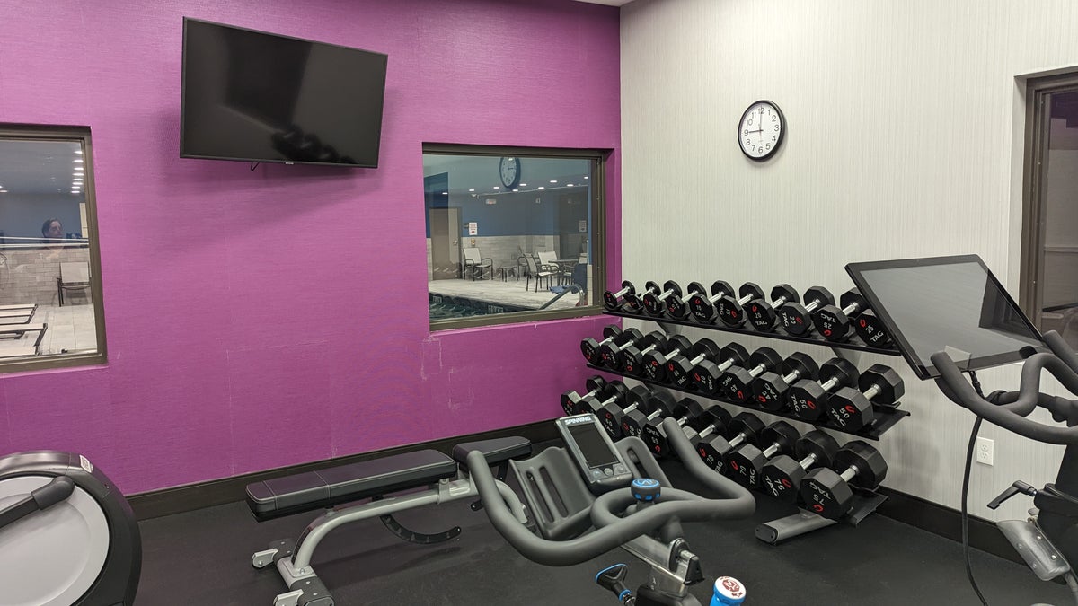 Hampton Inn and Suites Aurora South Denver amenities fitness center weights