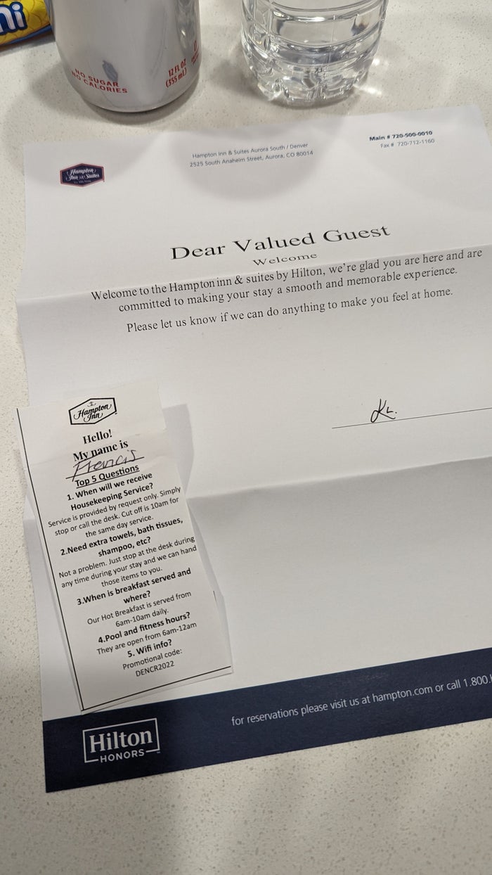 Hampton Inn and Suites Aurora South Denver room welcome letter Hampton Inn and Suites Aurora South Denver room welcome letter