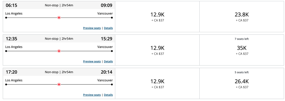 Other options for Air Canada Award