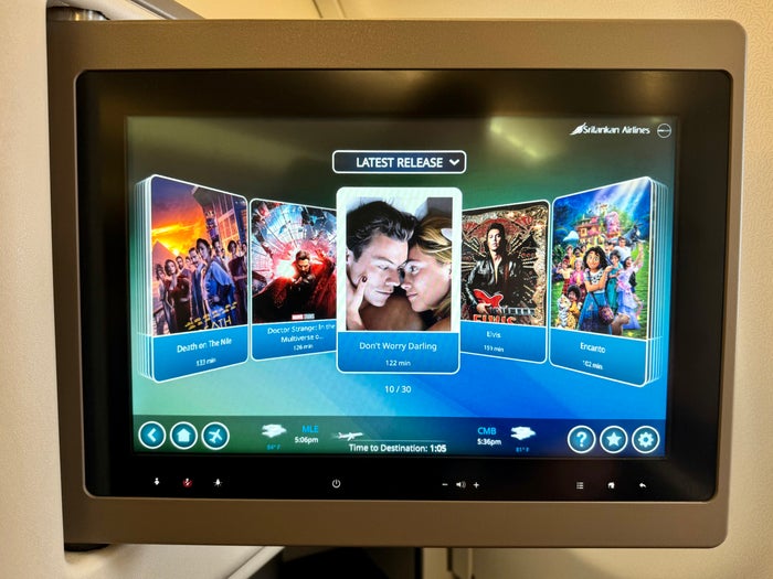 Sri Lankan A330 business class seat IFE
