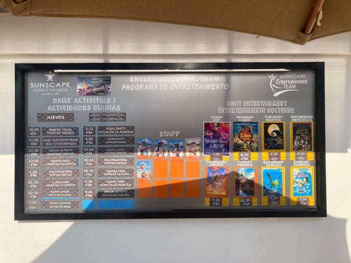 Sunscape Puerto Vallarta Resort Spa activity board next day Sunscape Puerto Vallarta Resort Spa activity board next day