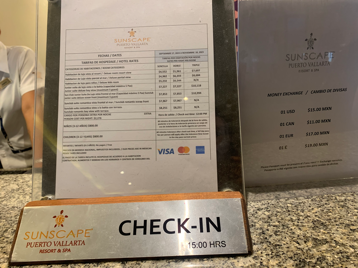 Sunscape Puerto Vallarta Resort Spa check in desk signs