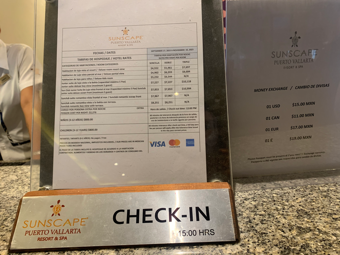Sunscape Puerto Vallarta Resort Spa check in desk signs Sunscape Puerto Vallarta Resort Spa check in desk signs