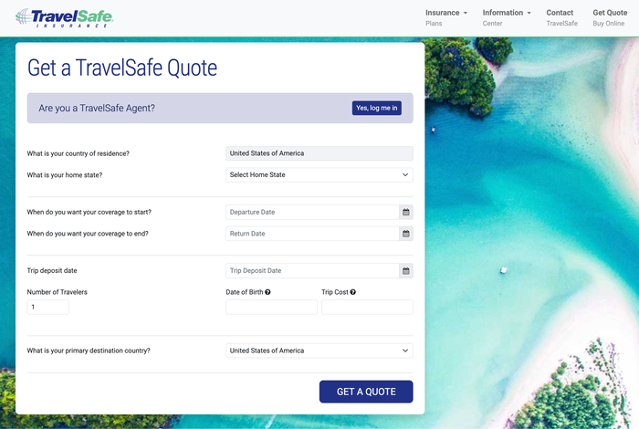 Travelsafe insurance get a quote page Travelsafe insurance get a quote page