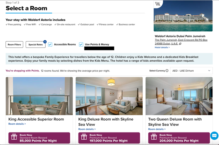 Waldorf Astoria Dubai Palm Jumeirah Award Night Rates