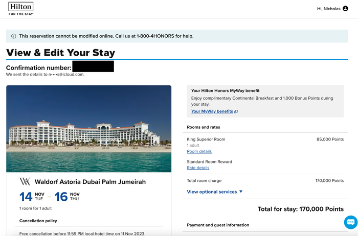 Waldorf Astoria Dubai Palm Jumeirah Confirmation