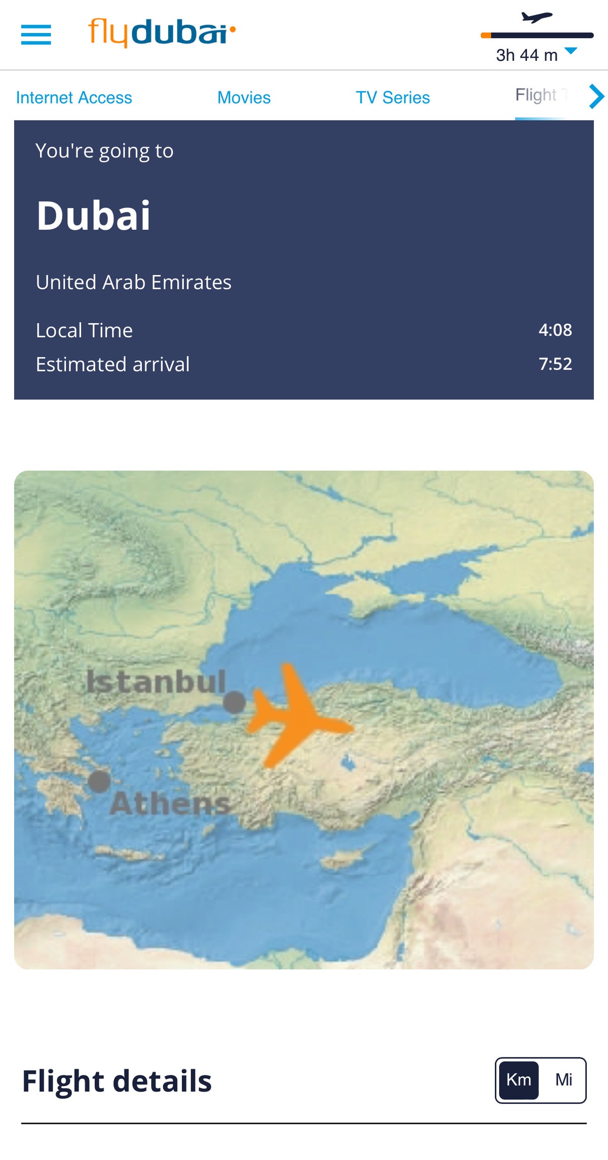 flydubai 737 800 economy inflight map