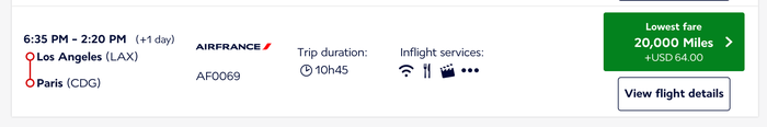 Air France Flying Blue LAX to CDG Jan 2024 flight selection screen Air France Flying Blue LAX to CDG Jan 2024 flight selection screen